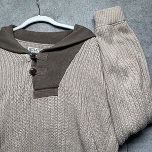 Duluth Trading‎ Men's Tan Henley Sweater Large Waffle Knit Workwear Pullover